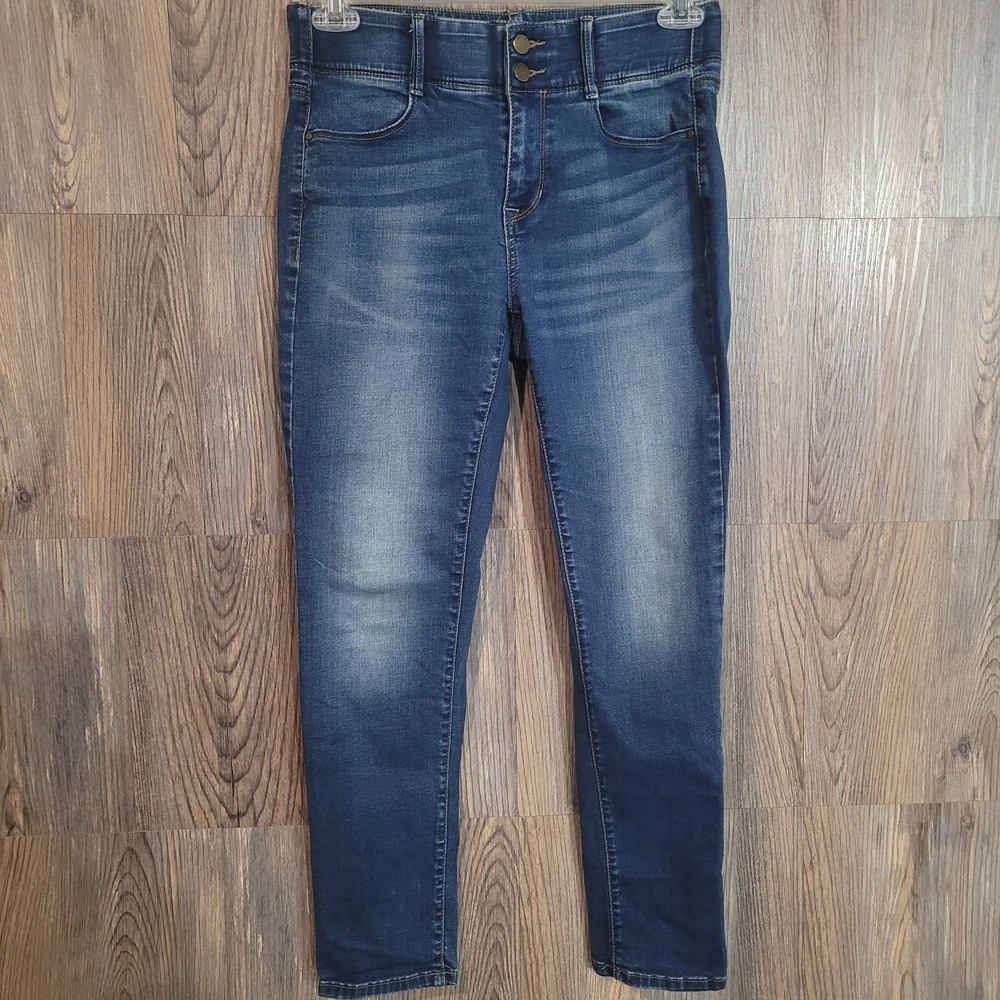 APT 9 Tummy Control Straight Jeans Sz 10S x 27 Dark Wash Mid Rise Elastic Waist